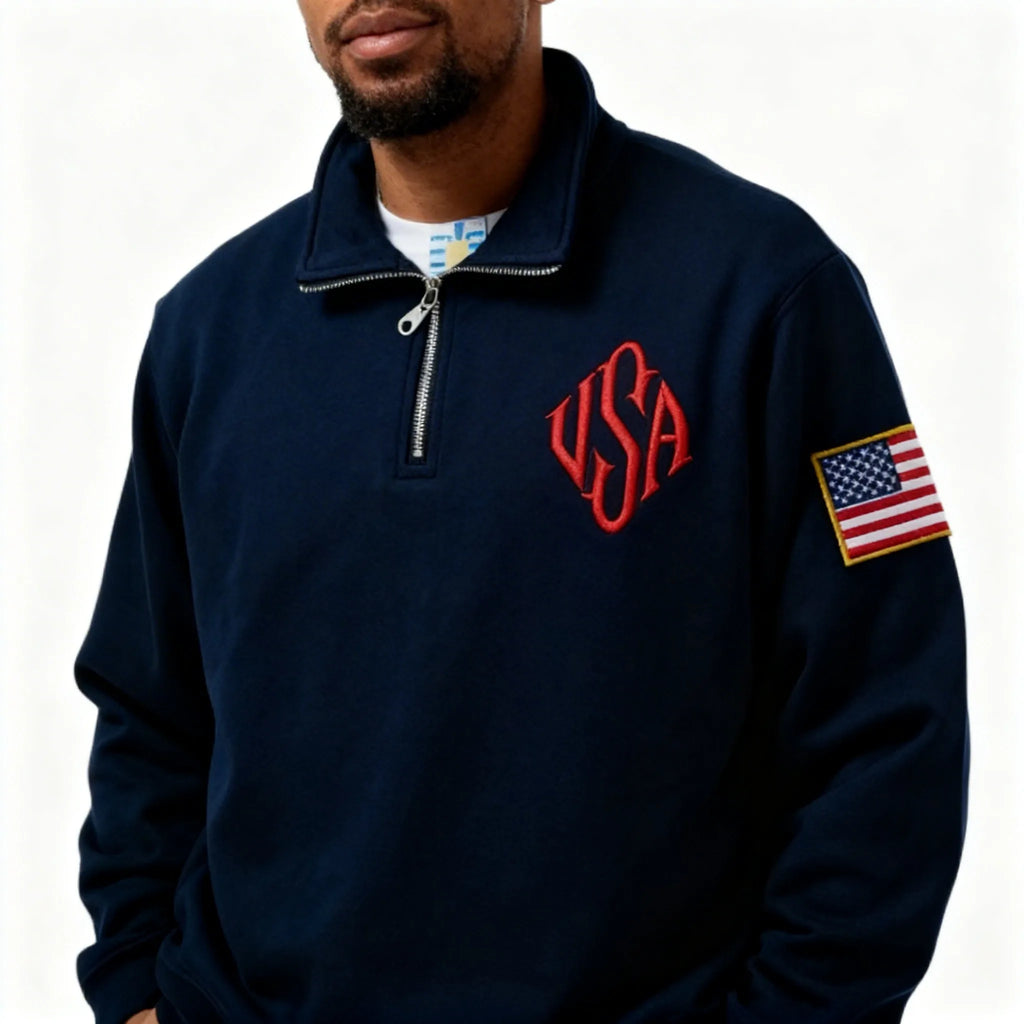 Sweat-shirt Vintage USA Zippé – Bleu Marine
