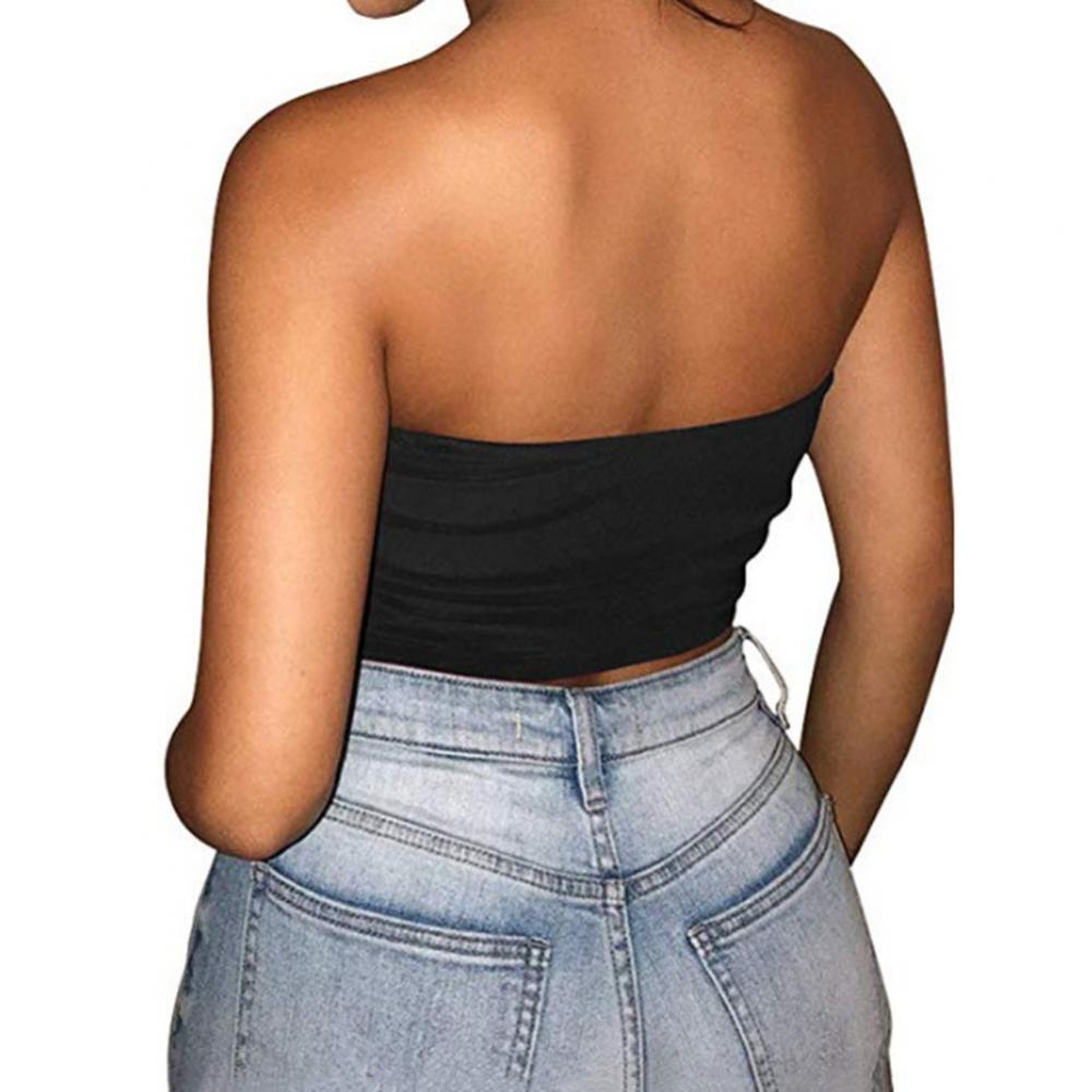 Club Bar Women Sexy Solid Color Vest Strapless Cropped Mini Bustier Slim Elastic Tube Top