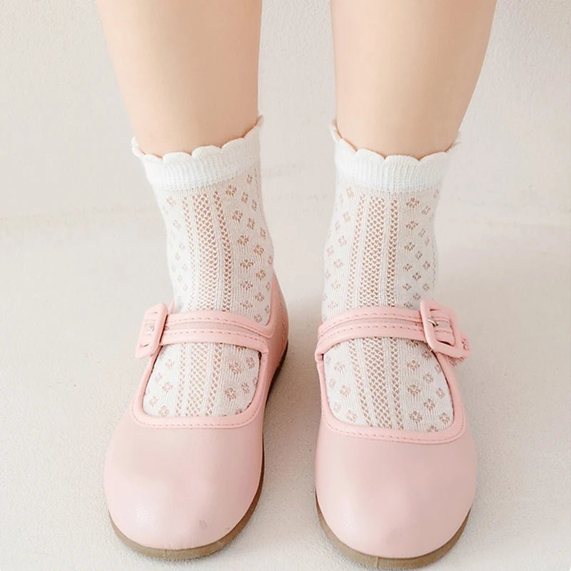 5 Pairs Color Solid Mesh Children Gils Mid-calf Socks Concise Trendy Casual Breathable Cotton Combed Cozy Soft Elastic Kids Sock