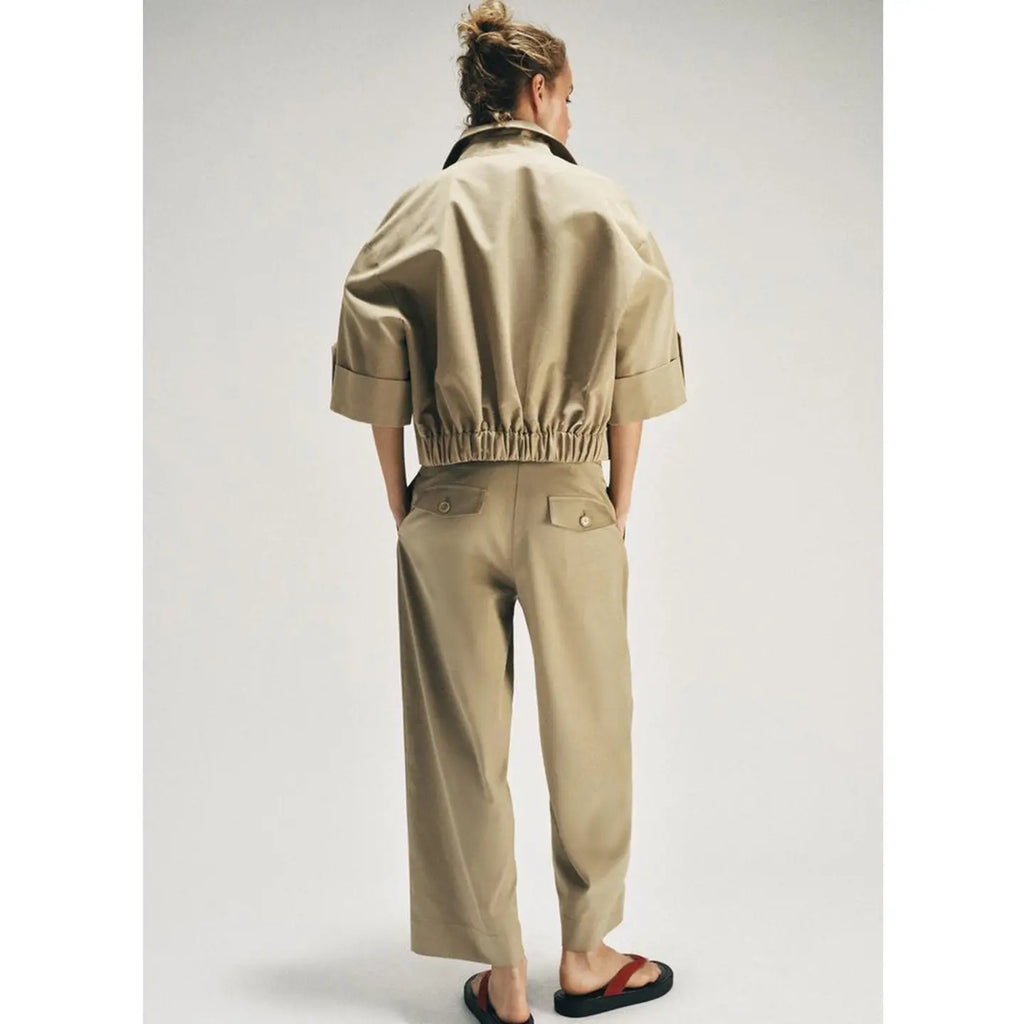 Spring Summer New Women's Simple Turn-down Collar Short Sleeve Double-breasted Short Length Windbreaker Jacket 3046229