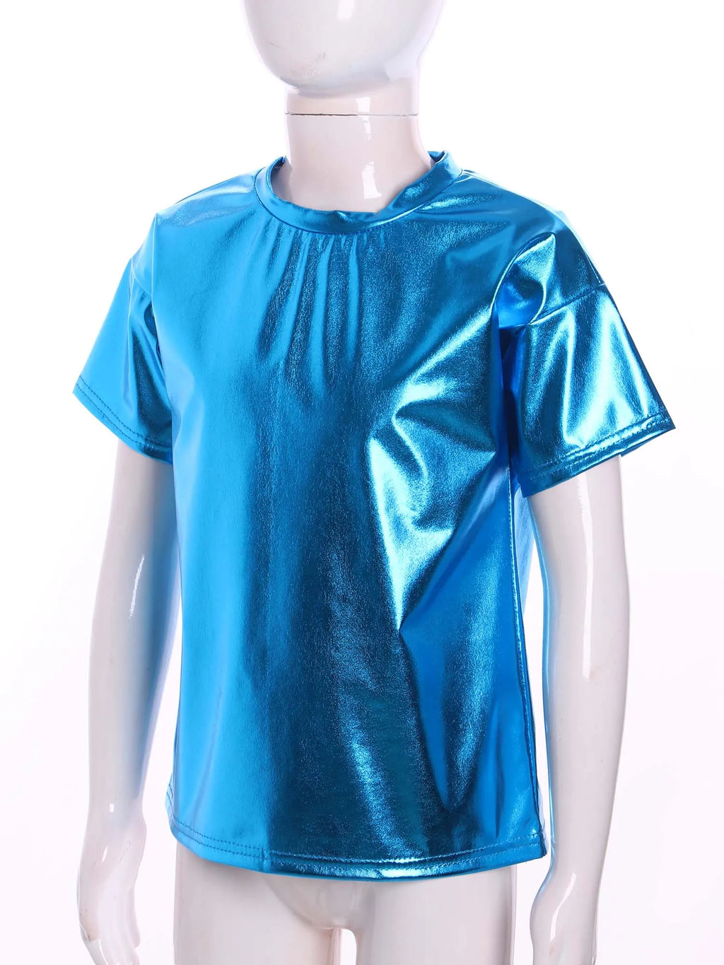 Children T-Shirt Shiny Metallic Short Sleeve Clothes Girl Boys Kids T-Shirt Hip Hop Jazz Dance Costume Top Performance Dancewear