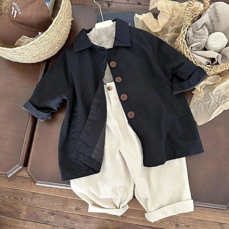 Overcoat Spring Autumn Boys Girls Windbreaker Coat Baby Children Clothing Personality Tide Korean 2026 Simple Pocket