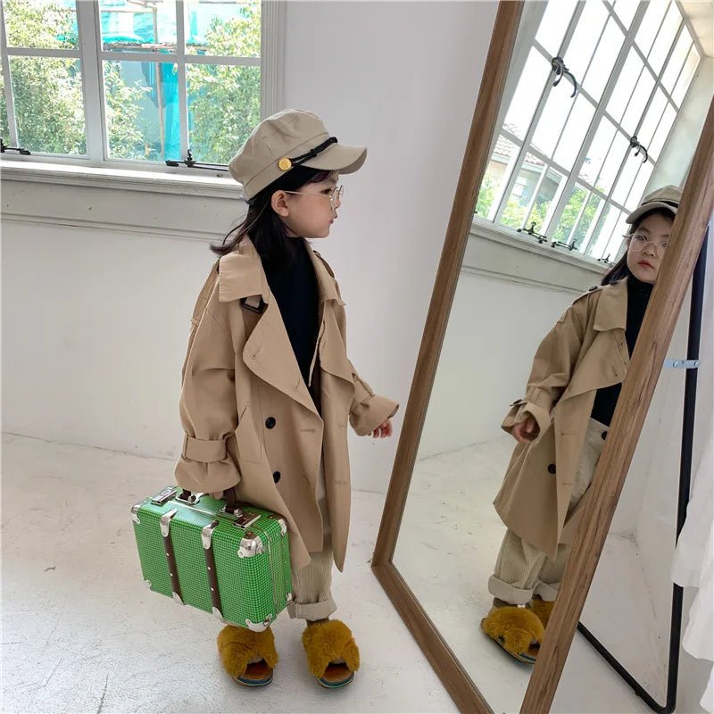 2025 Spring Children's Trench Coat Jacket Long Trench Coat Lapel