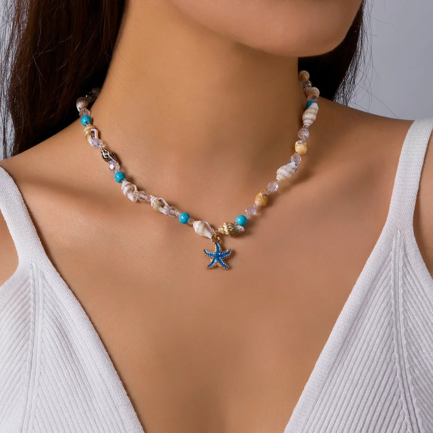 New Beach Style Seashell Necklace Beaded Choker Necklaces for Women Handmade Starfish Pendant Fashion Ocean Jewelry Чокер
