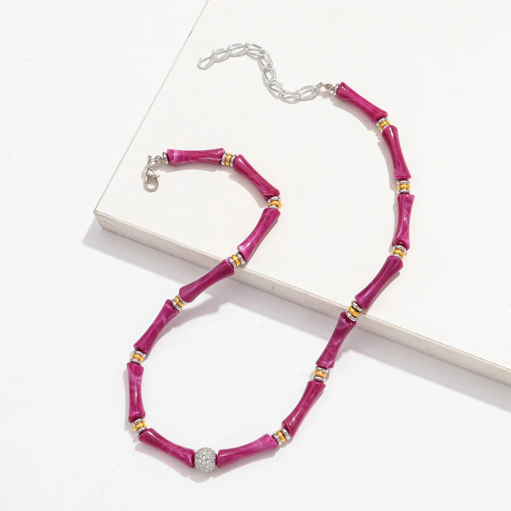 Boho Acrylic Bamboo Curved Tube Stackable Necklaces Bracelet for Women Men HipHop Resin Elbow Beads Choker Necklace 2024 Jewelry