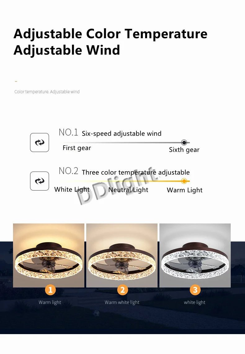Ventilateur Plafonnier LED Intelligent avec Télécommande – Dimmable, Décor Chambre & Salon | Smart Fan