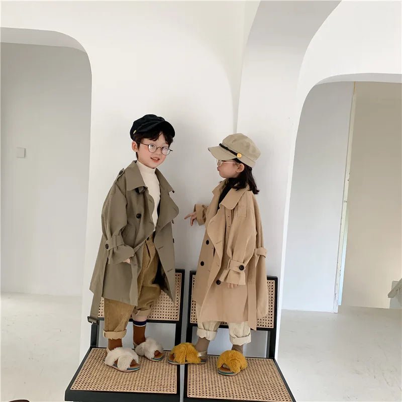 2025 Spring Children's Trench Coat Jacket Long Trench Coat Lapel