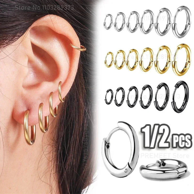 8-20mm Simple Stainless Steel Small Hoop Earrings for Women Men Minimal Gold Silver Black Color Huggie Hoops Jewelry Accessories