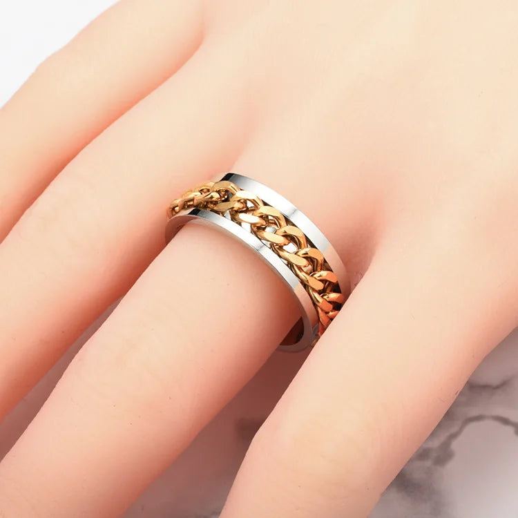 Titanium Steel Rotatable Chain Rings for Women and Men - Spinner Ring, Decompression Multifunctional Chain Ring, Bottle Opener Ring, Gift