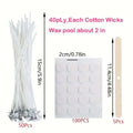 Candle Making Kit: 50x Braided Wicks, 100x Candle Wick Stickers & 5x Wooden Candle Wick Holders for Soy And Beeswax Candles