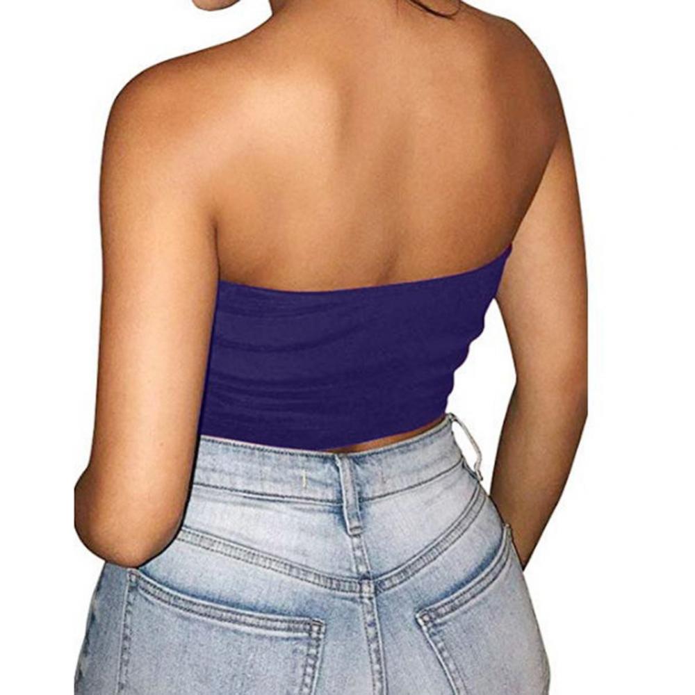 Club Bar Women Sexy Solid Color Vest Strapless Cropped Mini Bustier Slim Elastic Tube Top
