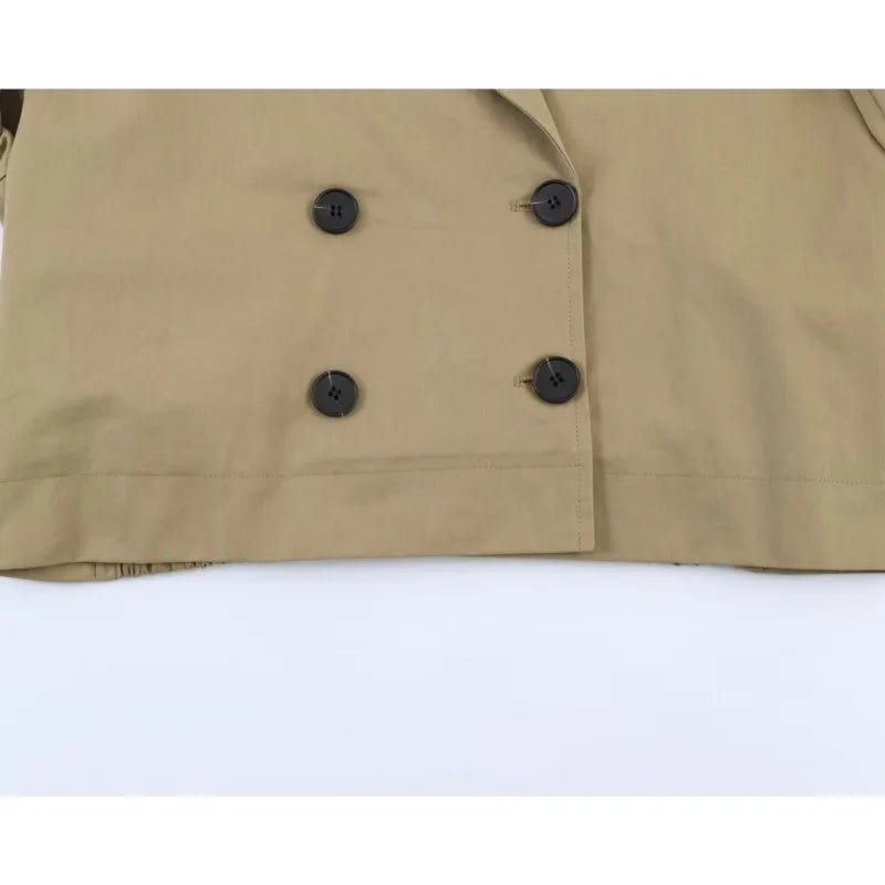 Women's Short Trench Coat New 2026 Spring Autumn Women Rolled-Up Sleeves Button Solid Color Elastic Waist Outerwear Female Tops