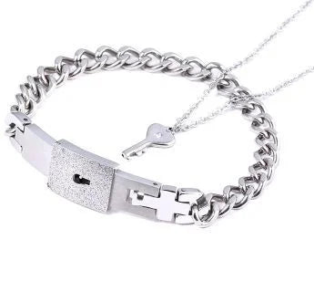 Couple Jewelry Stainless Steel Bracelet Love Lock Bracelet Can Be Opened Key Pendant Necklace Men And Women Valentine's Day Gift