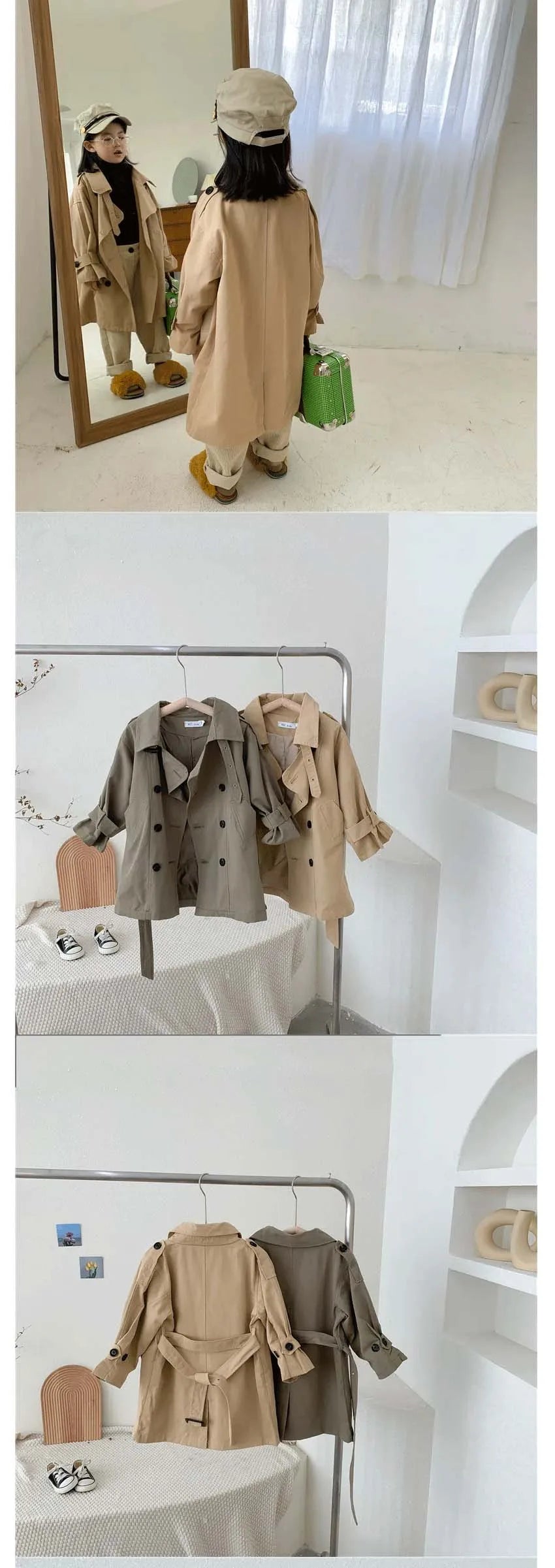 2-10Yrs Kids Trench Coat Spring Autumn Boys Girls Jacket Overcoat Long Sleeve Turn-Down Collar Children Windbreaker Top Clothes