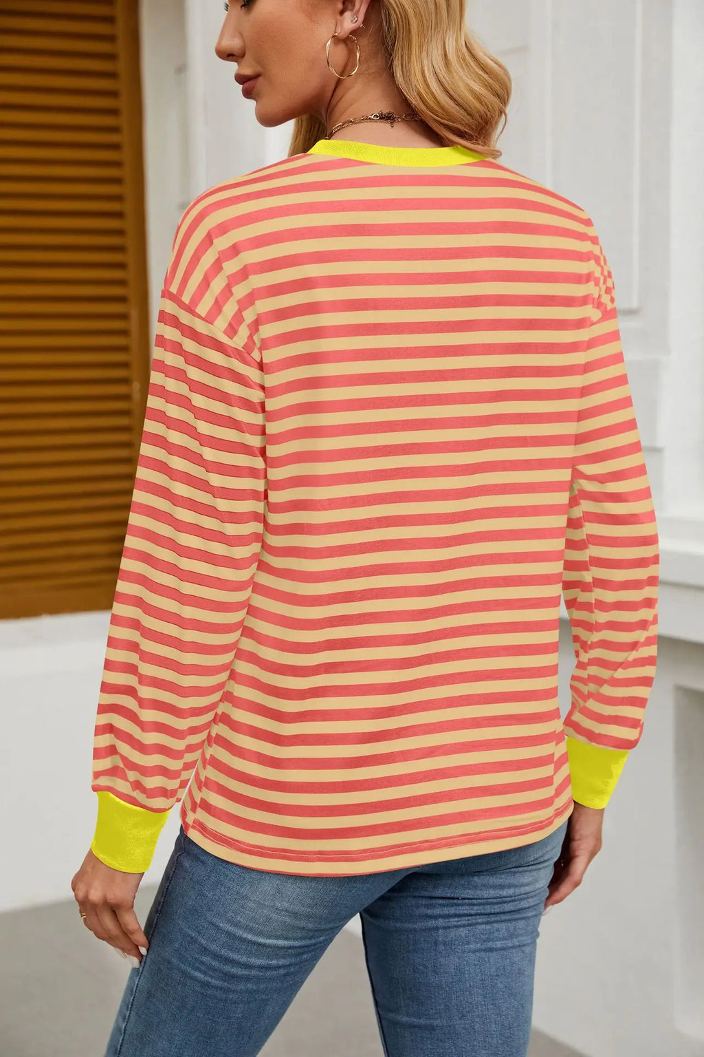 2025 Spring Women's Striped T-shirt Long Sleeve O-neck Color-blocking Fashion Top Versatile College Casual Street Tees