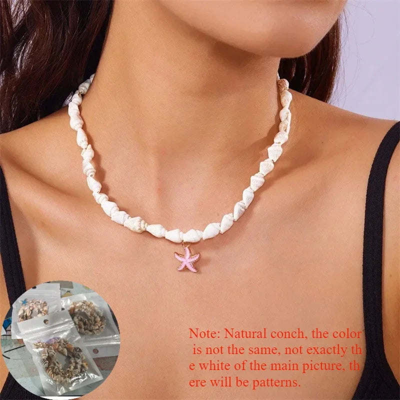 New Beach Style Seashell Necklace Beaded Choker Necklaces for Women Handmade Starfish Pendant Fashion Ocean Jewelry Чокер