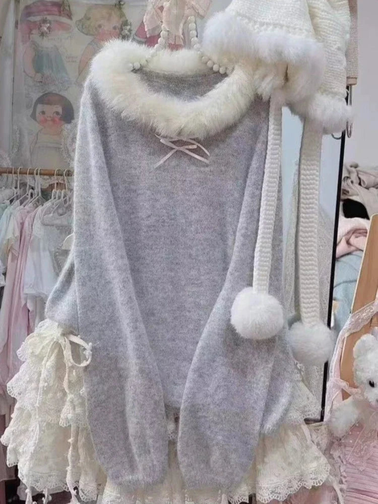 Pull Épaules Dénudées Nœud Femme – Tricot Y2K Sexy & Élégant Automne Hiver