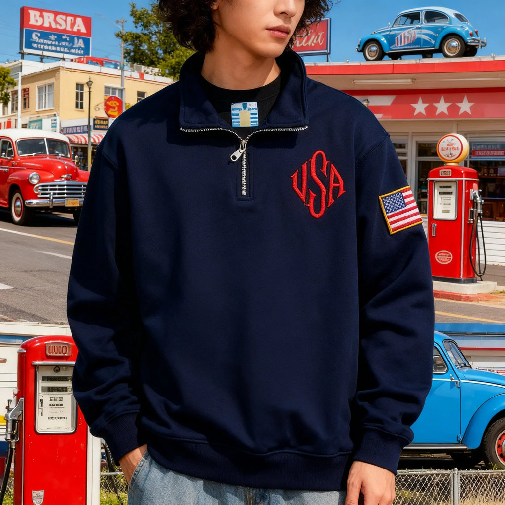 Sweat-shirt Vintage USA Zippé – Bleu Marine