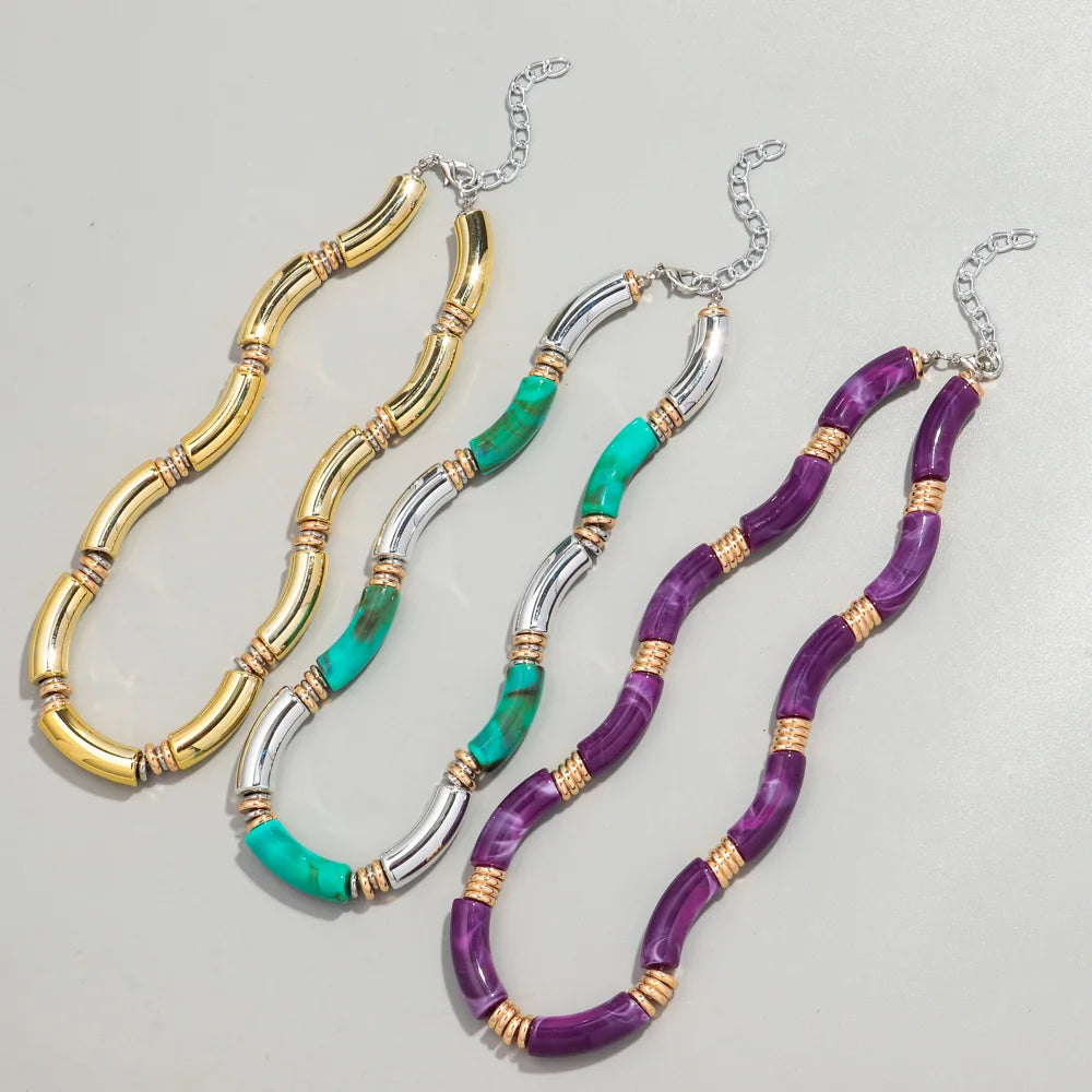 Boho Acrylic Bamboo Curved Tube Stackable Necklaces Bracelet for Women Men HipHop Resin Elbow Beads Choker Necklace 2024 Jewelry