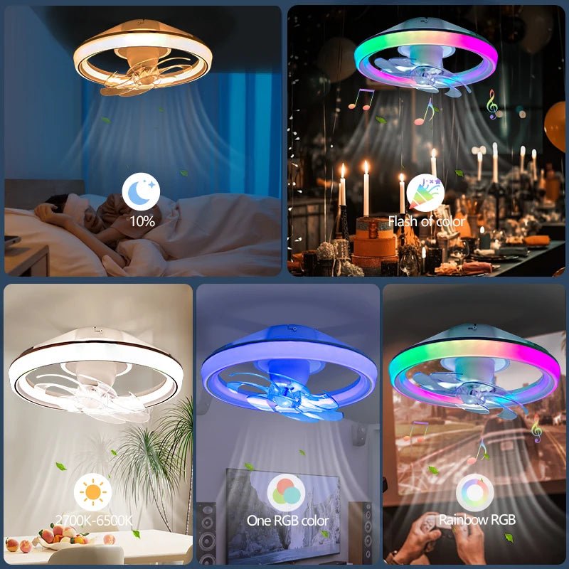 Ventilateur Plafonnier LED RGB 7 Pales – Bluetooth, Télécommande & Musique | BENEWTON
