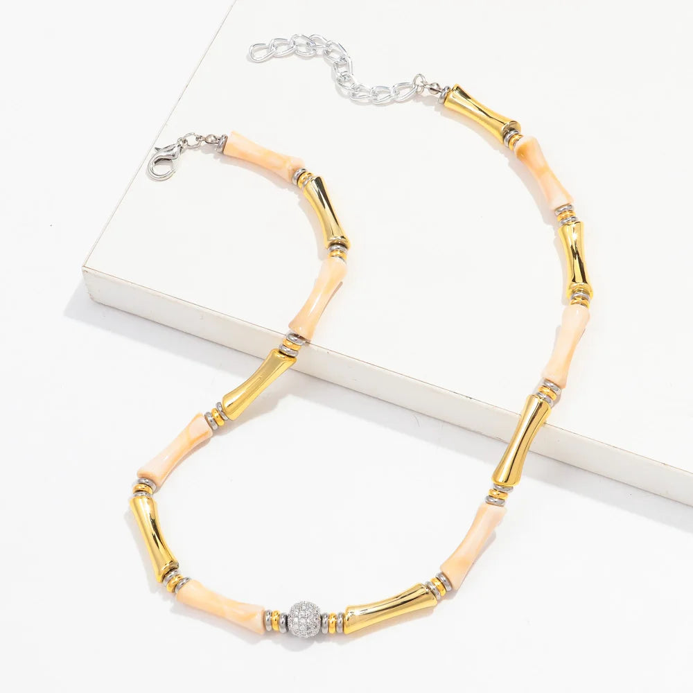 Boho Acrylic Bamboo Curved Tube Stackable Necklaces Bracelet for Women Men HipHop Resin Elbow Beads Choker Necklace 2024 Jewelry
