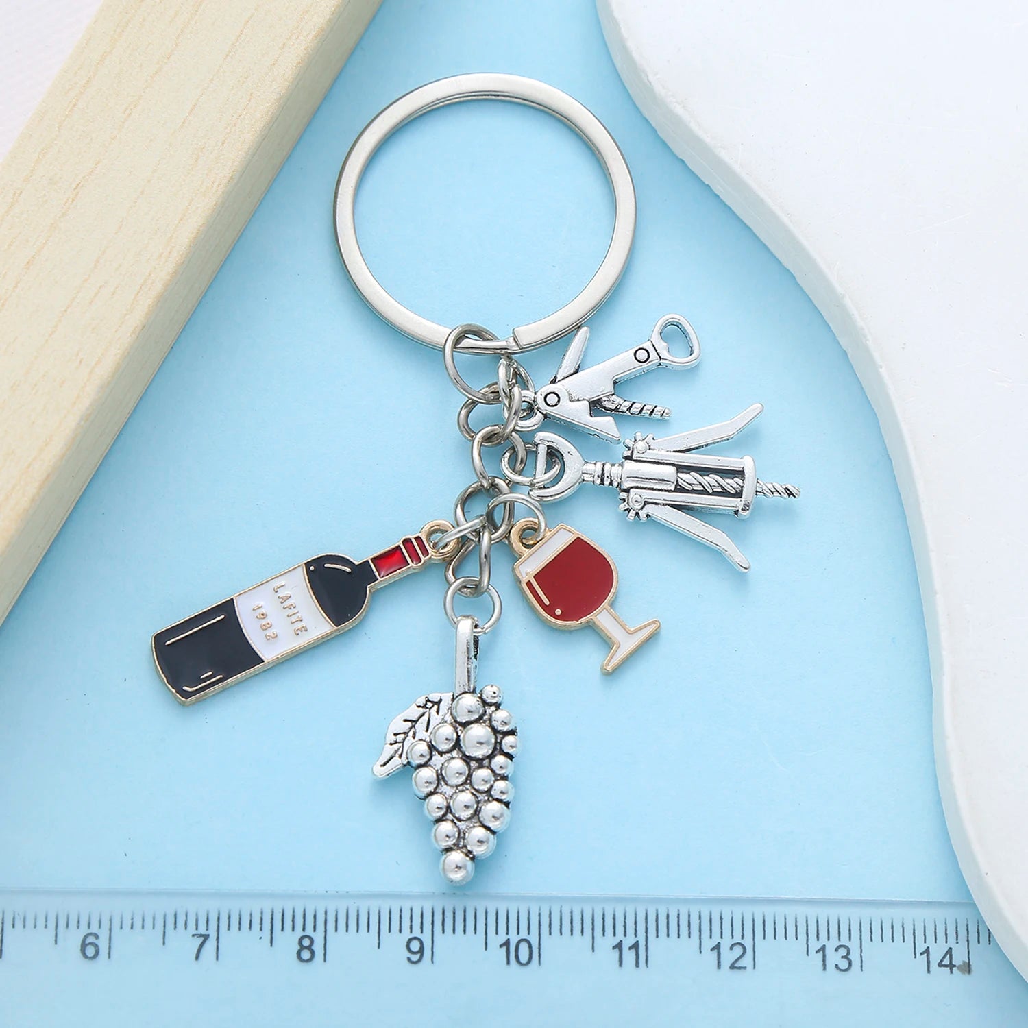1pc Fashionable Charms Unique Red Wine Cup Series Keychain Purse Bag Backpack Car Charm Accessory Women Men Gift