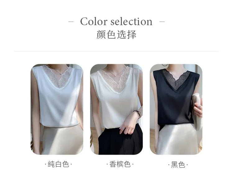 new woman clothing vest camis Tank top women's suit bottom lace lining 2024 summer new silk satin sleeveless top suspender vests