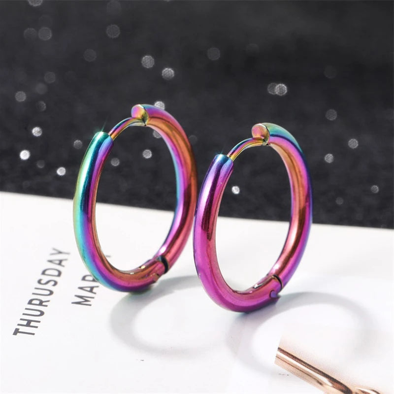 8-20mm Simple Stainless Steel Small Hoop Earrings for Women Men Minimal Gold Silver Black Color Huggie Hoops Jewelry Accessories