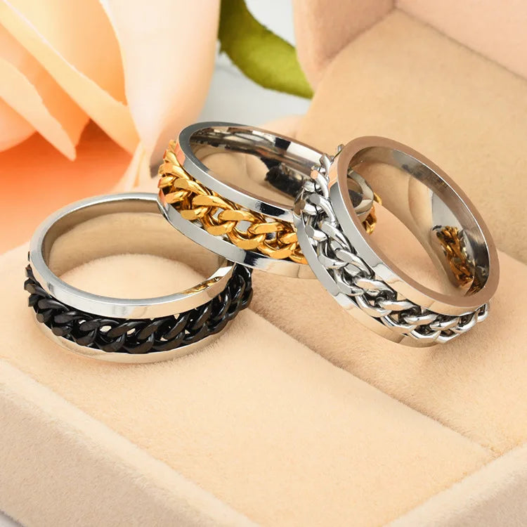Titanium Steel Rotatable Chain Rings for Women and Men - Spinner Ring, Decompression Multifunctional Chain Ring, Bottle Opener Ring, Gift