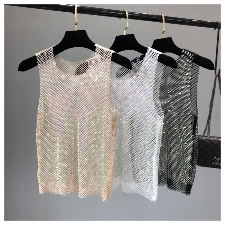 Débardeur brillant avec perles de cristal, Club de fête, Sexy, ajouré, diamants estampage, Camis Winky, gilet sans manches