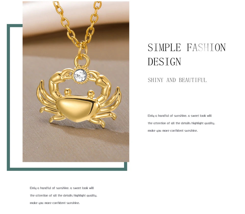 Unift Boho Ocean Style Sea Crab Necklace for Women Stainless Steel Gold Color Aesthetic Fashion Beach Summer Jewelry Gift New