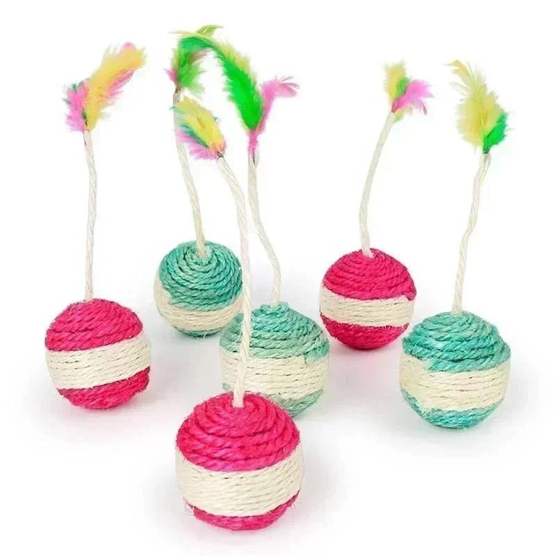 Balle en Sisal Jouet Interactif pour Chat & Chaton – Avec Plumes