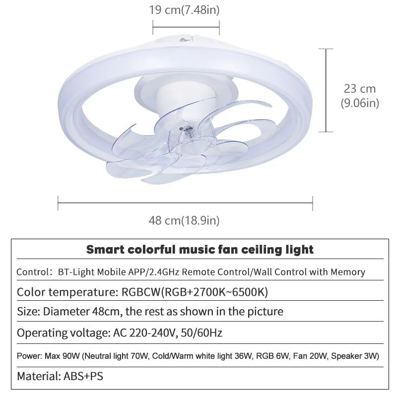 Ventilateur Plafonnier LED RGB 7 Pales – Bluetooth, Télécommande & Musique | BENEWTON