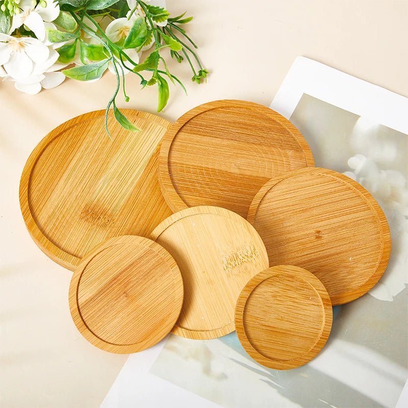 1Pc 6-12cm Bamboo Tray Bonsai Holder Round Plant Stand for Succulent Pot Wood Flower Pot Holder Garden Tools