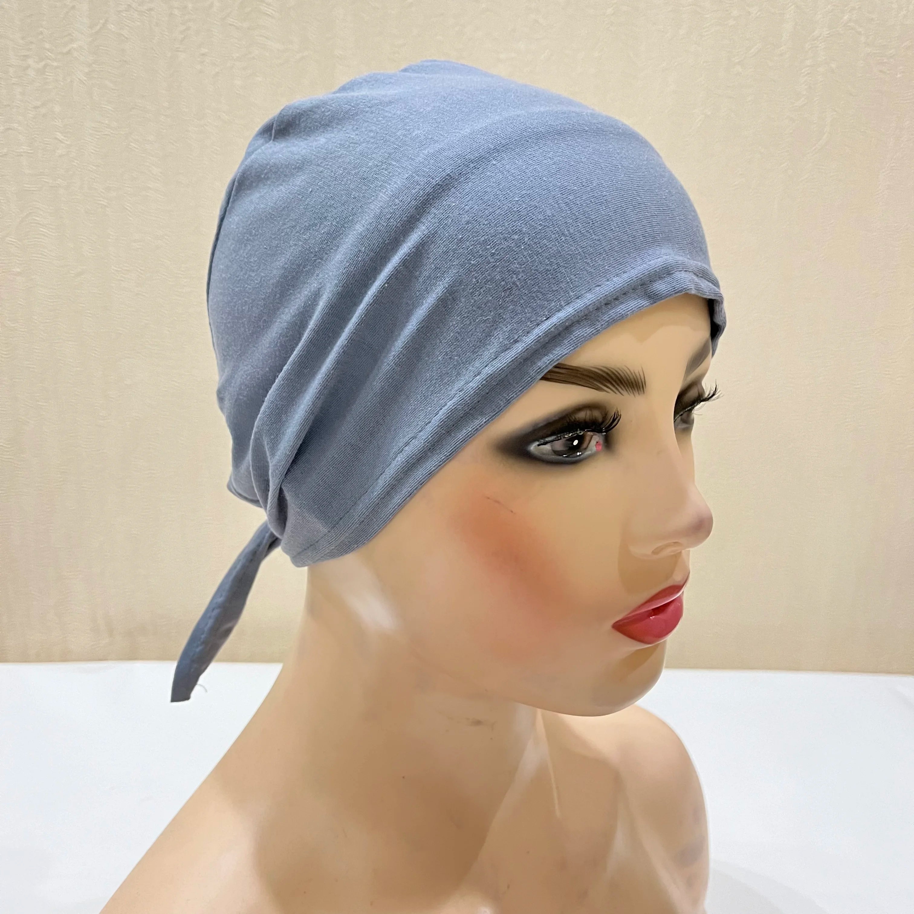H048 Plain Cotton tie back hats Muslim Turban Pure Color Stretch Inner Hijabs underscarf Women Head Scarf Under Hijab Bonnet