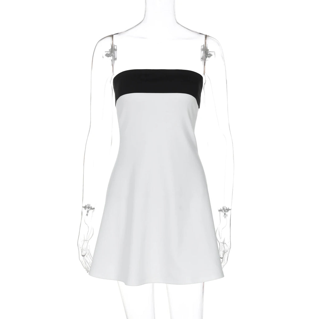 Hugcitar Colorblock Patchwork Bandeau Mini Dress – Sexy Bodycon Summer 2025, Party & Festival