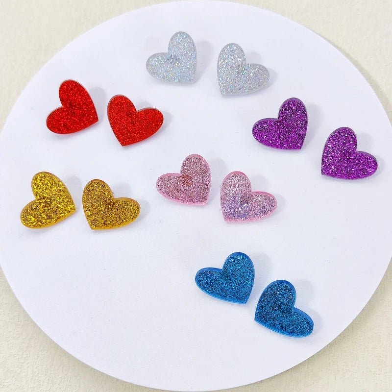 KUGUYS Cute Glitter Peach Heart Stud Earrings for Women Acrylic Fashion Summer Jewelry Accessories