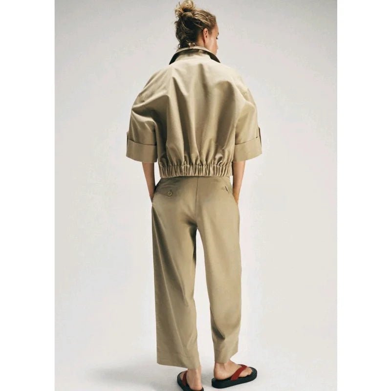 Spring Summer New Women's Simple Turn-down Collar Short Sleeve Double-breasted Short Length Windbreaker Jacket 3046229