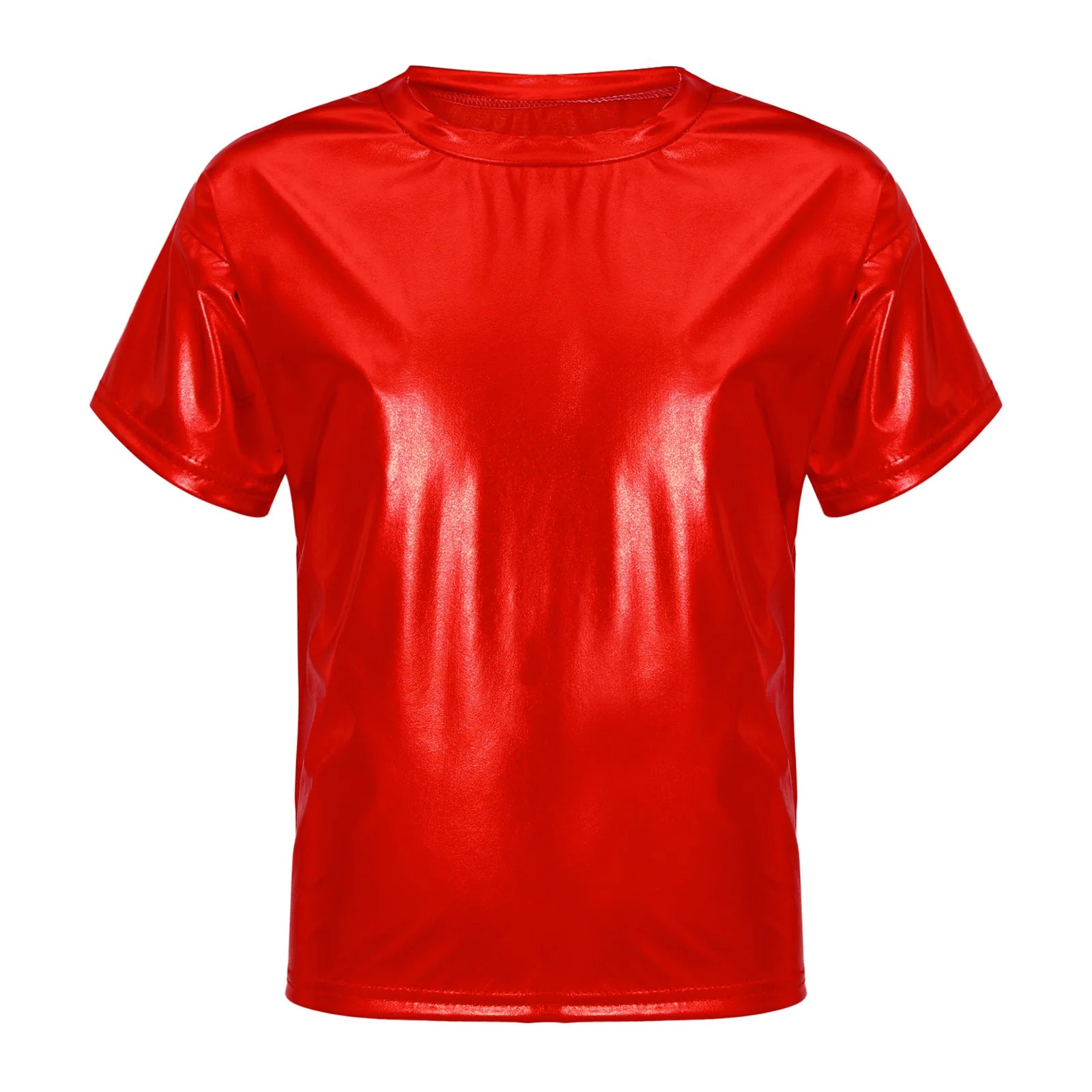 Children T-Shirt Shiny Metallic Short Sleeve Clothes Girl Boys Kids T-Shirt Hip Hop Jazz Dance Costume Top Performance Dancewear