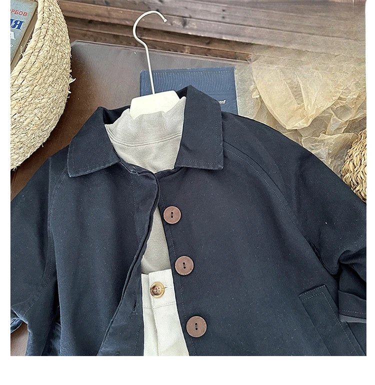 Kids Boys Girls Thin Jacket Coats 2025 New Arrival Children Csual Long Windbreaker Apricot Coffee Navy Spring Autumn Cotton Tops