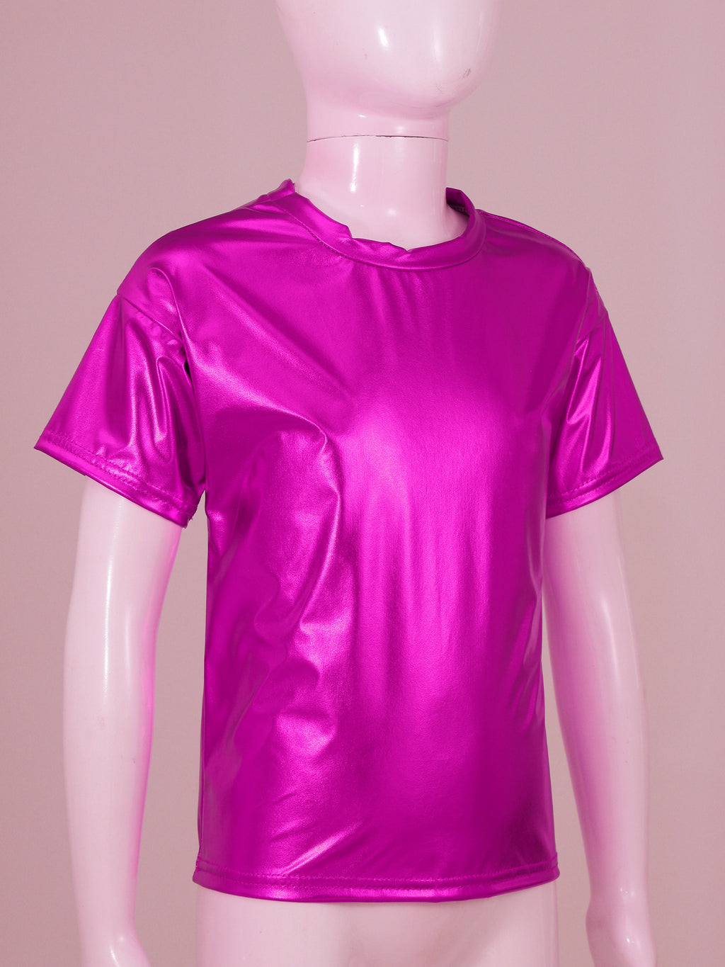 Children T-Shirt Shiny Metallic Short Sleeve Clothes Girl Boys Kids T-Shirt Hip Hop Jazz Dance Costume Top Performance Dancewear