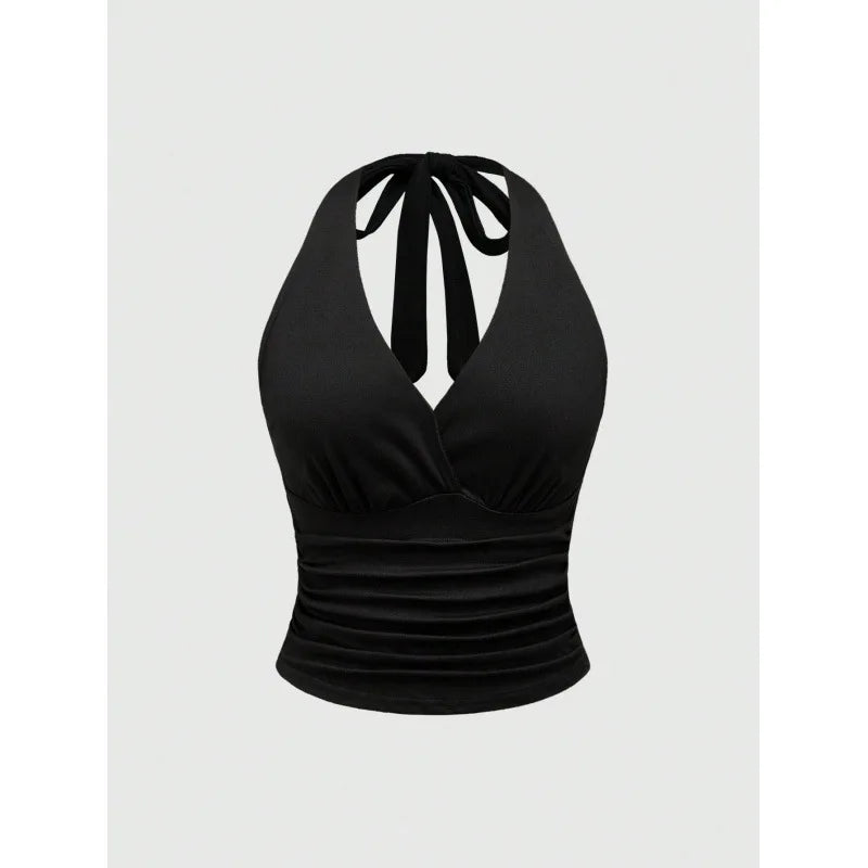 Top sans manches décontracté pour femmes, imprimé léopard rétro, dos nu, col halter, sexy, dos nu, à lacets, Ropa Para Mujer