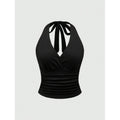 Top sans manches décontracté pour femmes, imprimé léopard rétro, dos nu, col halter, sexy, dos nu, à lacets, Ropa Para Mujer