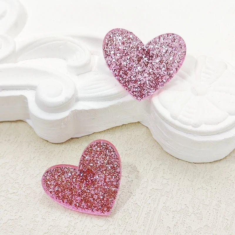 KUGUYS Cute Glitter Peach Heart Stud Earring for Women Acrylic Fashion Summer Jewelry Accessories