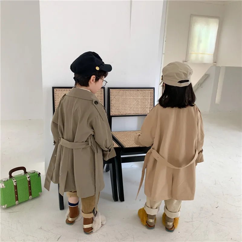 2025 Spring Children's Trench Coat Jacket Long Trench Coat Lapel