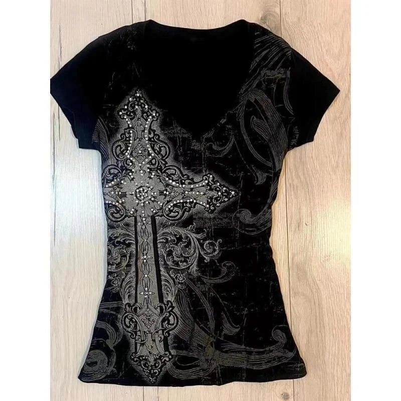 2026 American Vintage T-shits Women Short Sleeve Retro Bodycon Y2k Crop Top Office Lady Korean Fashion Harajuku Subculture Tees