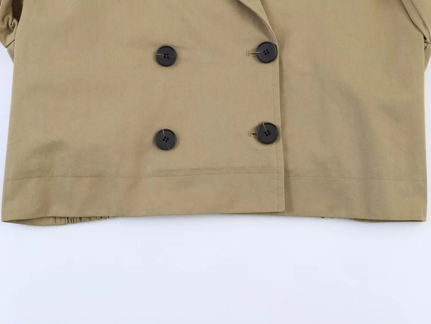 Women's Short Trench Coat New 2026 Spring Autumn Women Rolled-Up Sleeves Button Solid Color Elastic Waist Outerwear Female Tops