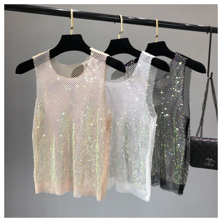 Débardeur brillant avec perles de cristal, Club de fête, Sexy, ajouré, diamants estampage, Camis Winky, gilet sans manches