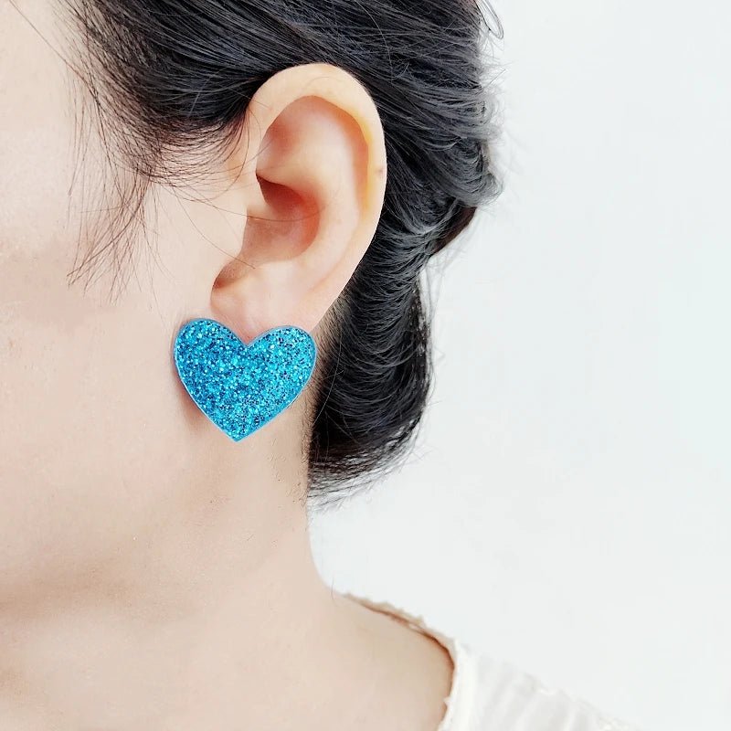 KUGUYS Cute Glitter Peach Heart Stud Earrings for Women Acrylic Fashion Summer Jewelry Accessories