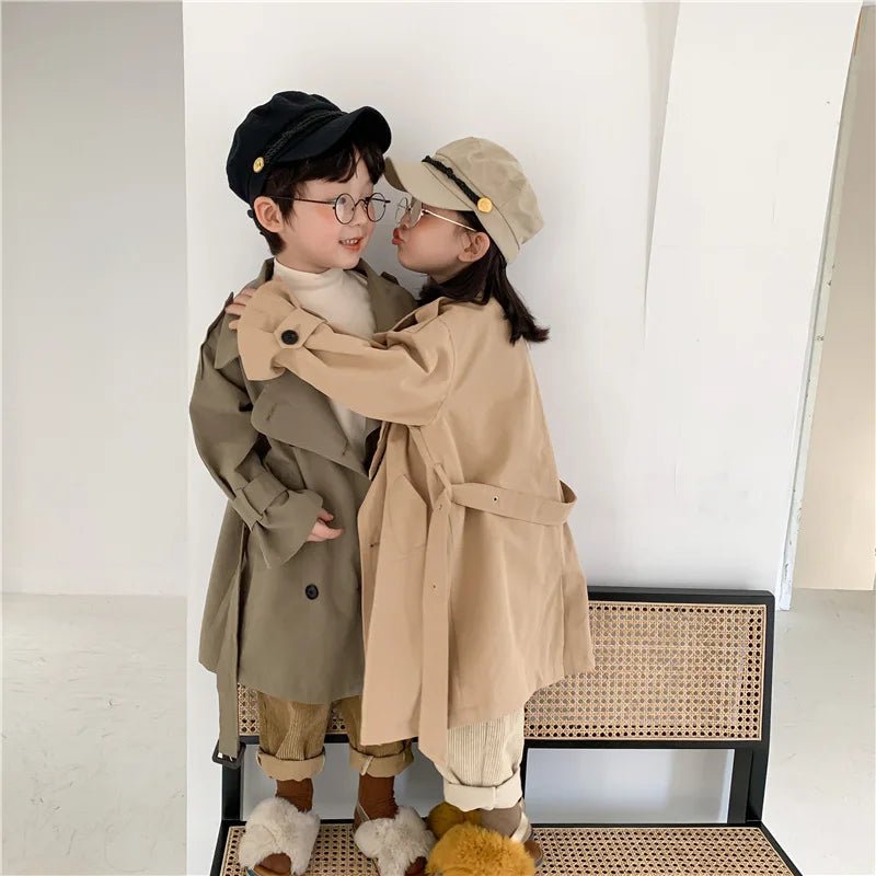 2025 Spring Children's Trench Coat Jacket Long Trench Coat Lapel